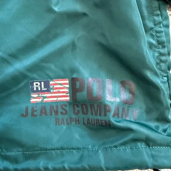 Vintage Polo Jeans Ralph‎ Lauren Green Nylon Windbreaker Hoodie Jacket Medium - Picture 2 of 11
